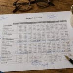 exemple budget prévisionnel sur bureau avec calculatrice