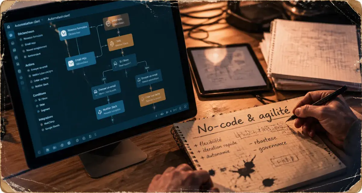Outils no code : workflow no-code sur écran, glisser-déposer