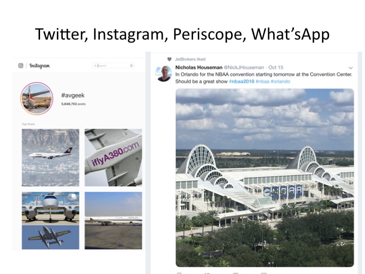 aviation digital marketing strategies - short term strategies include Twitter, Instagram, Periscope, What's App