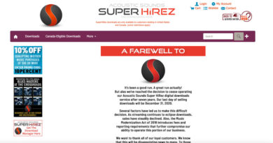 Acoustic Sounds Super HiREZ stop selling download file response to streaming growth