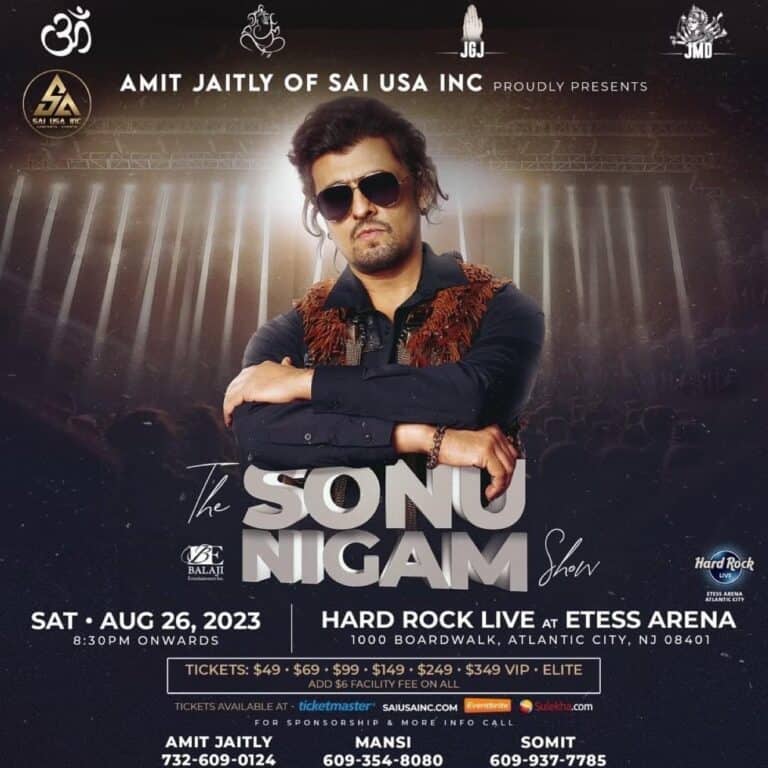 An Enchanting Evening with Sonu Nigam: SAI USA INC’s Upcoming Concert in Atlantic City