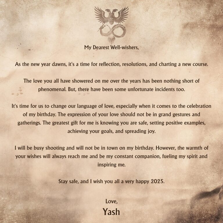 Yash Appeals to Fans for Safety and Mindfulness Ahead of His Birthday.