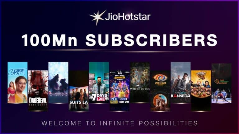 JioHotstar Surpasses 100 Million Subscribers, Redefining Entertainment in India.