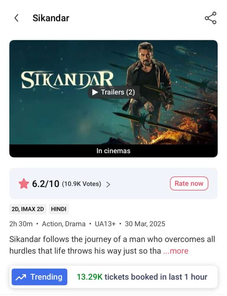 Sikandar Box Office Update: Houseful Shows on Day 3 Across India.