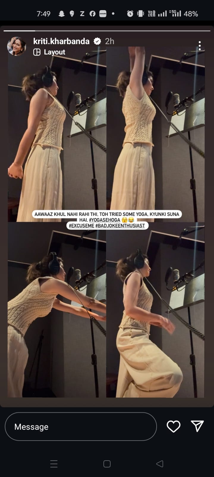 Kriti Kharbanda Turns Dubbing Studio Into a Yoga Zone.