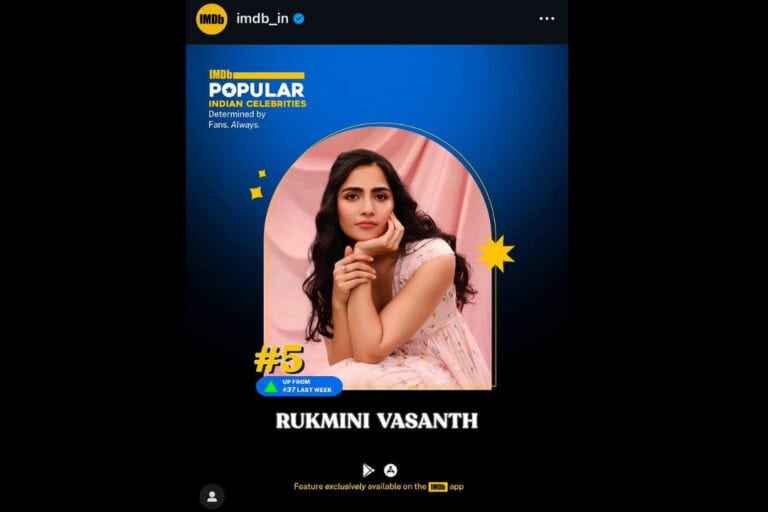 Rukmini Vasanth Enters IMDb’s Top 5 Most Popular Indian Celebrities.