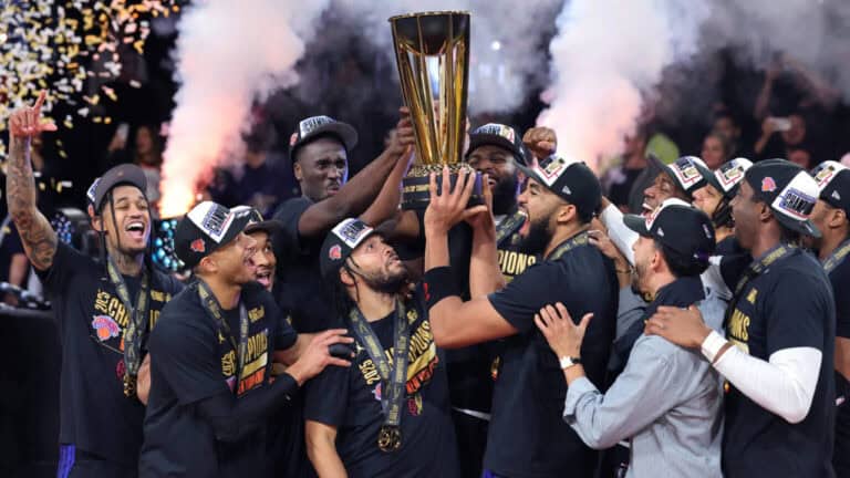 The Knicks beat the Spurs to win their first Emirates NBA Cup title