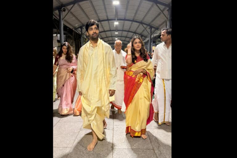 Mrunal Thakur and Adivi Sesh Visit Tirupati Before Launching Dacoit Promotions
