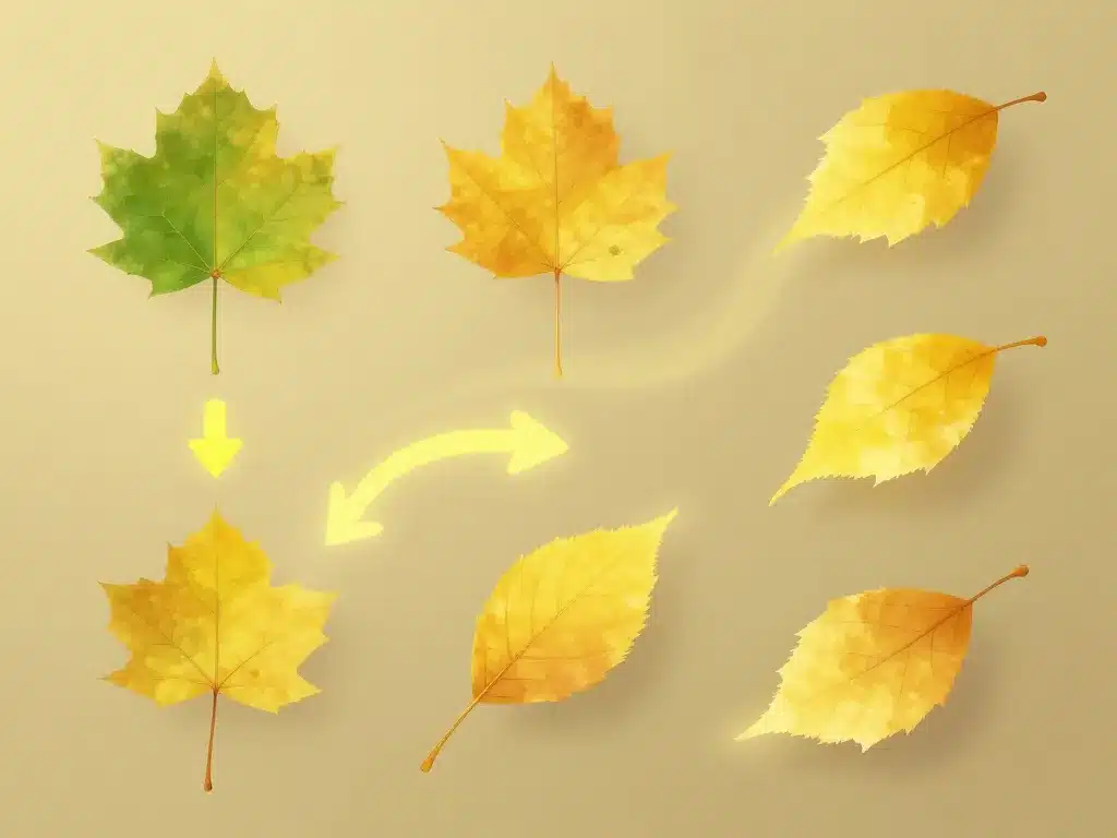 Diagramme feuille automne passant du vert au jaune arbre feuillage jaune automne