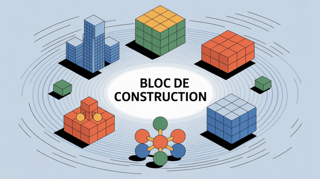 Illustration concept bloc de construction pour bâtiment science numérique