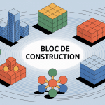 Illustration concept bloc de construction pour bâtiment science numérique