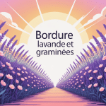 bordure lavande et graminées le long d'une allée