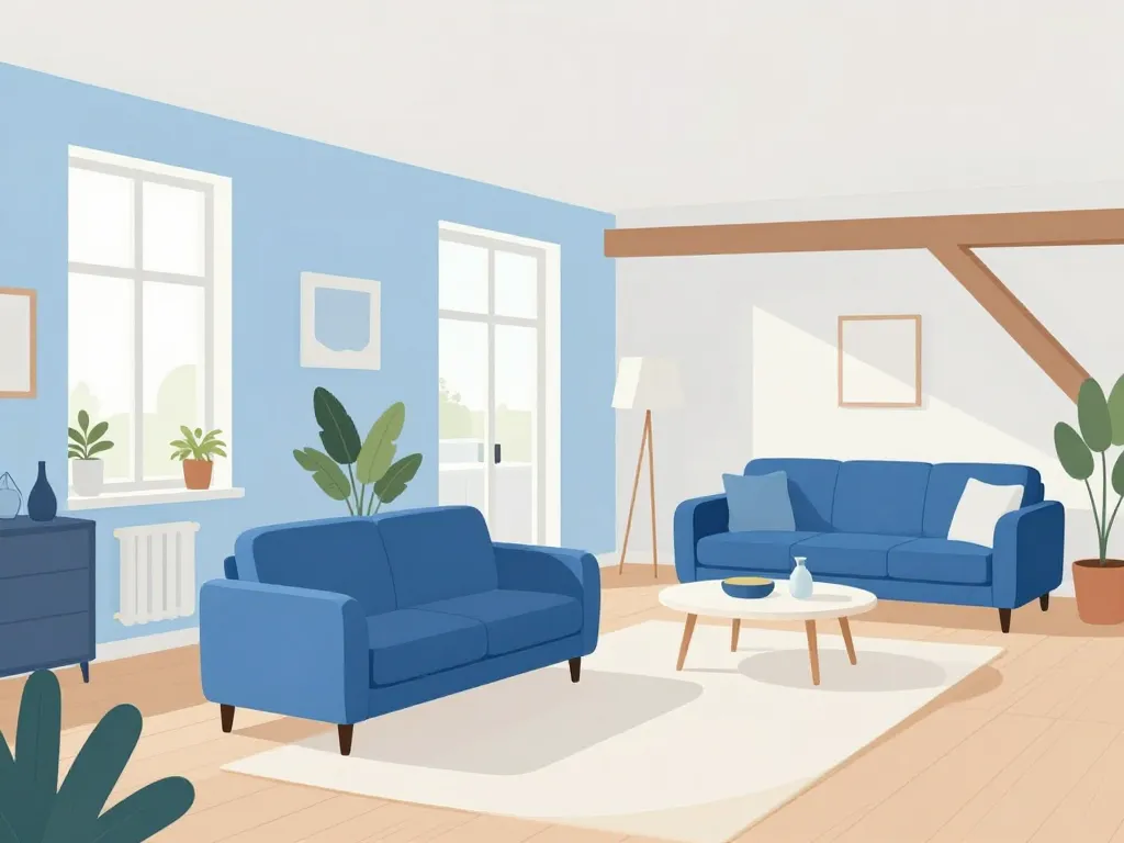 deco salon canape bleu harmonie salle illustration