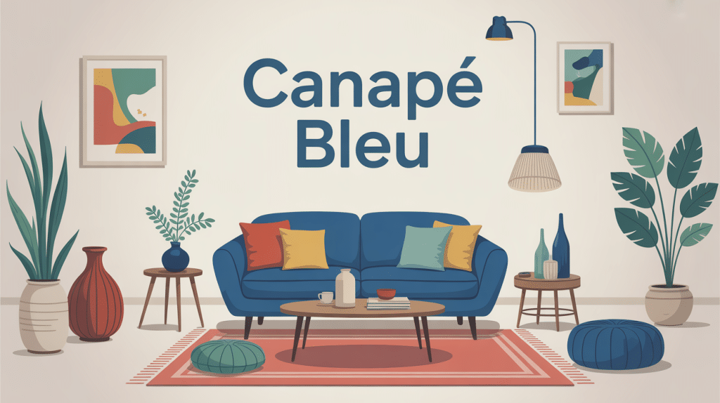 deco salon canape bleu ambiance élégante illustration