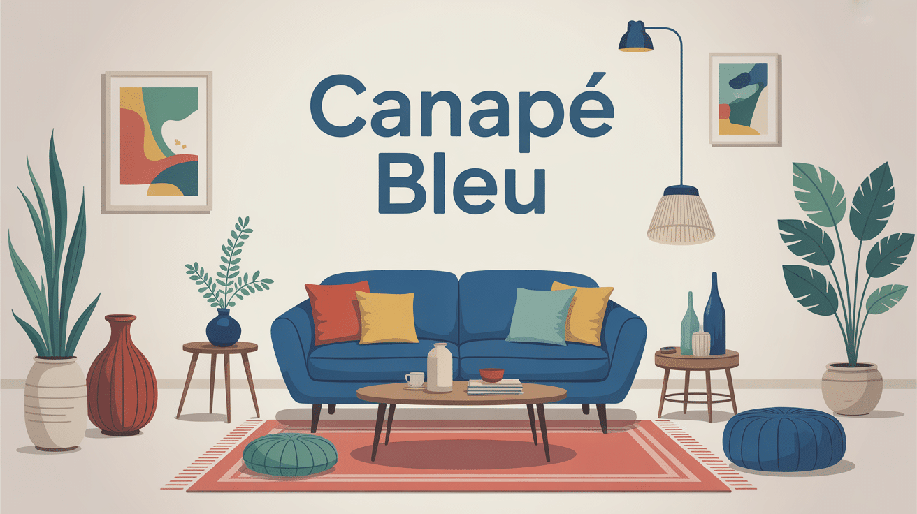 deco salon canape bleu ambiance élégante illustration