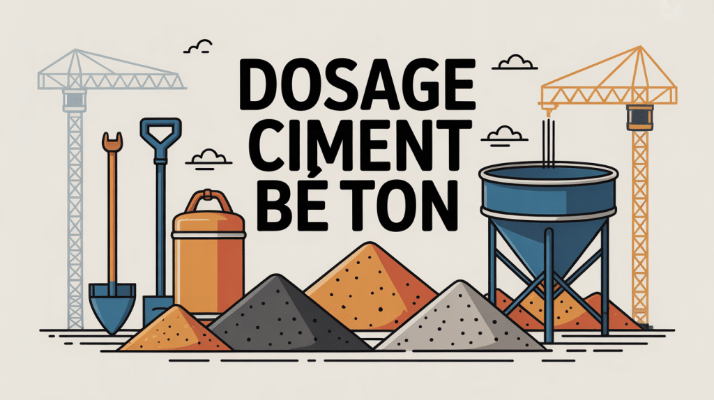 Illustration dosage ciment beton avec outils, sacs, sable, gravier