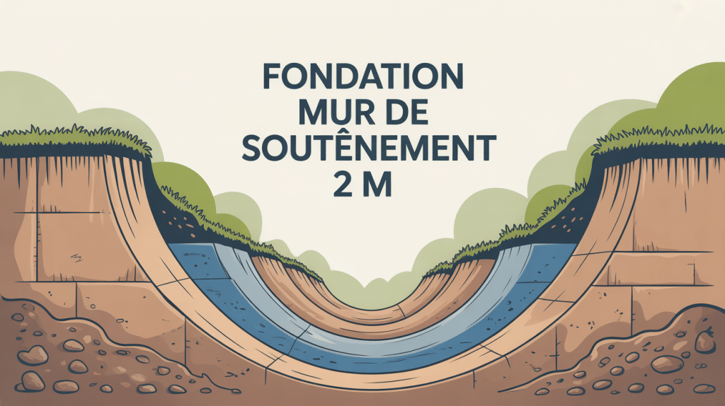 coupe fondation mur soutenement 2m stabilité drainage
