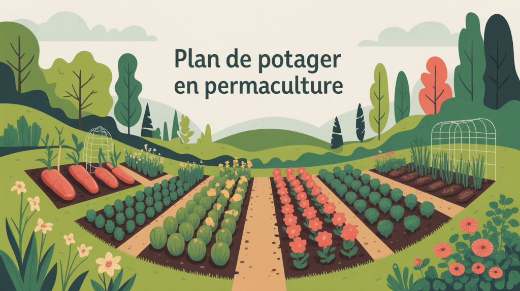 illustration plan de potager permaculture zones chemins