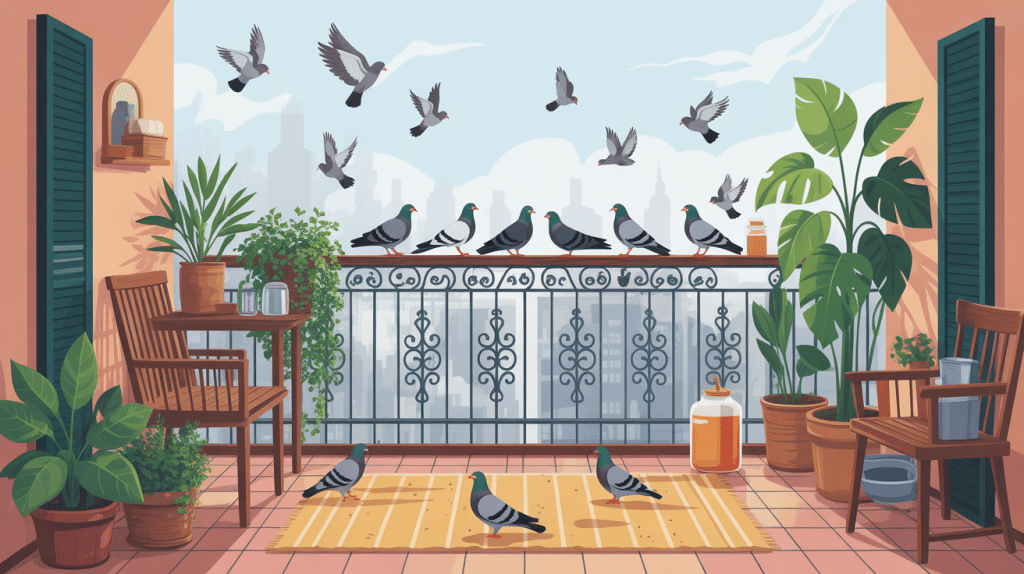recette de grand-mère pour faire fuir les pigeons illustration balcon
