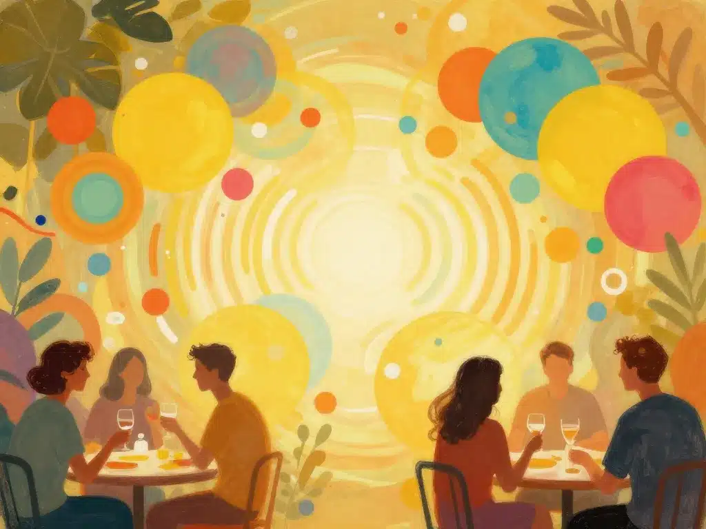 Ambiance sonore conviviale sur terrasse guinguette animée