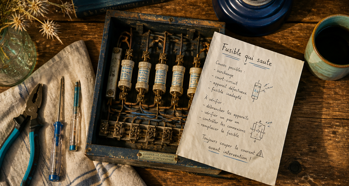 Fusible qui saute sur tableau électrique avec outils
