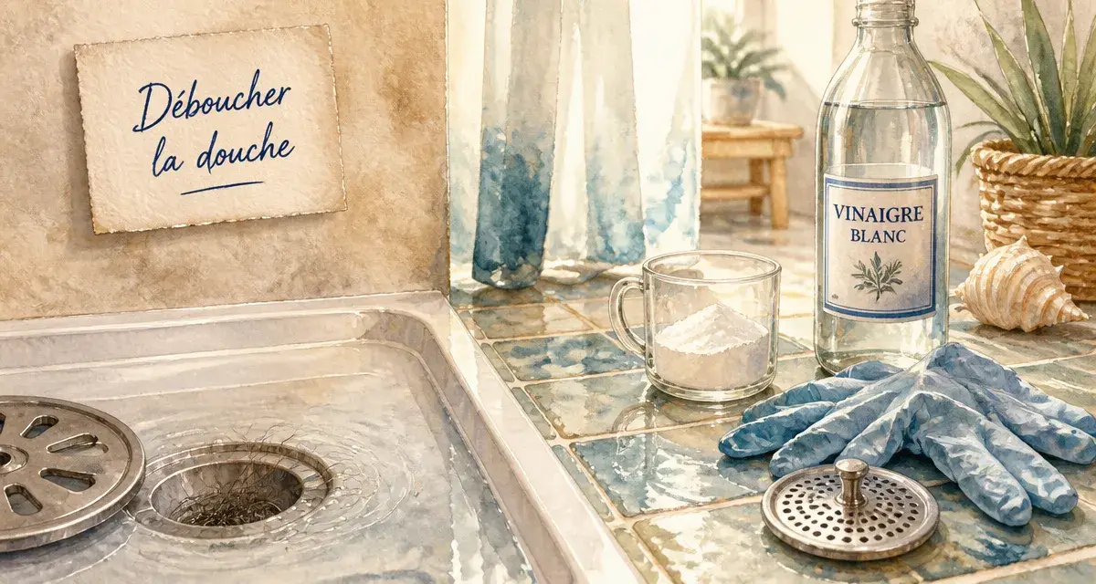 deboucher la douche : cheveux dans le siphon et eau stagnante