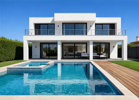 Casa moderna con piscina y jardín