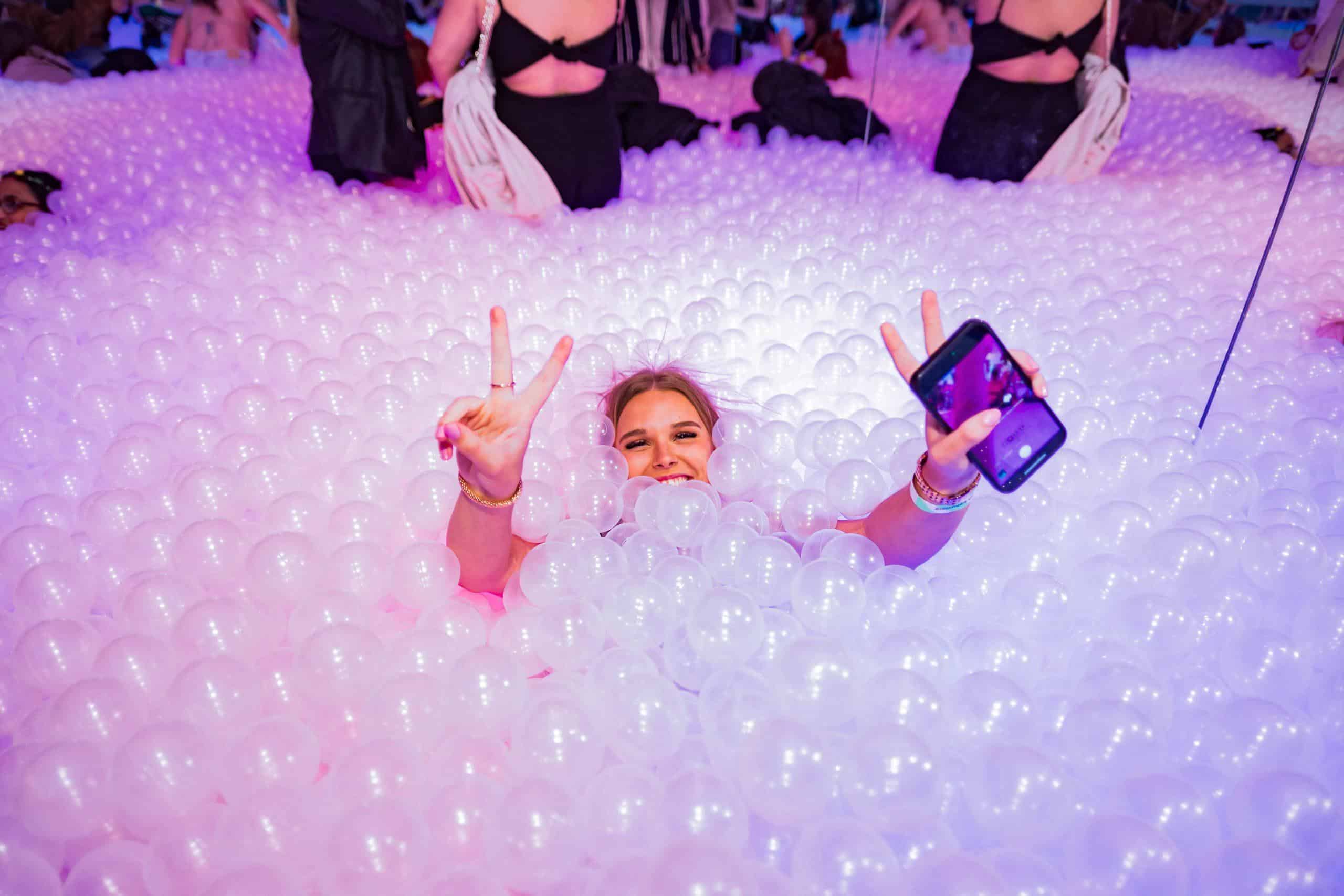 Colourful ball pit at Ballie Ballerson, popular London escape for fun and socialising.