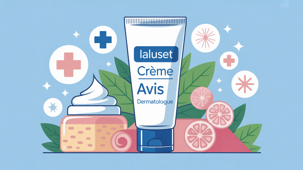 Crème ialuset avis dermato, illustration avec tube et symboles médicaux