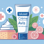 Crème ialuset avis dermato, illustration avec tube et symboles médicaux