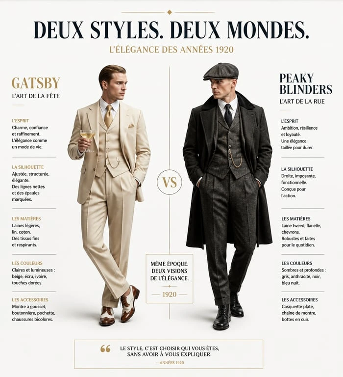 Comparaison des styles vestimentaires homme des années 20 : Gatsby vs Peaky Blinders