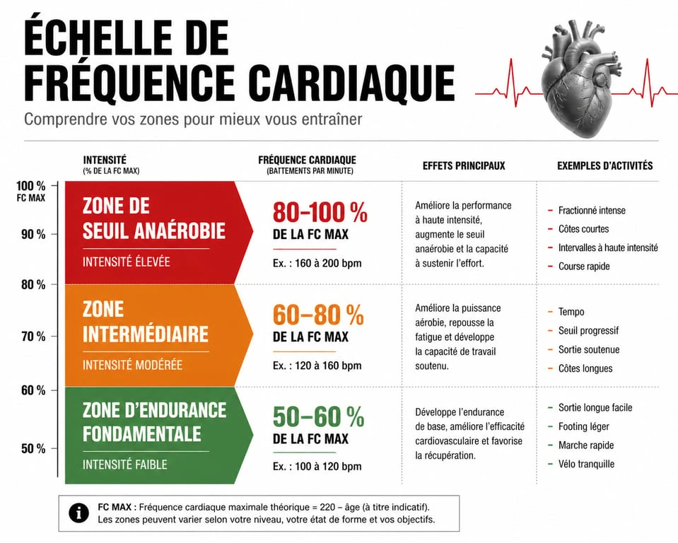 Infographie des zones de fréquence cardiaque en course à pied