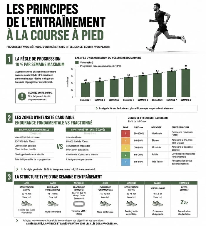 Infographie des principes d'entraînement à la course à pied pour débutants