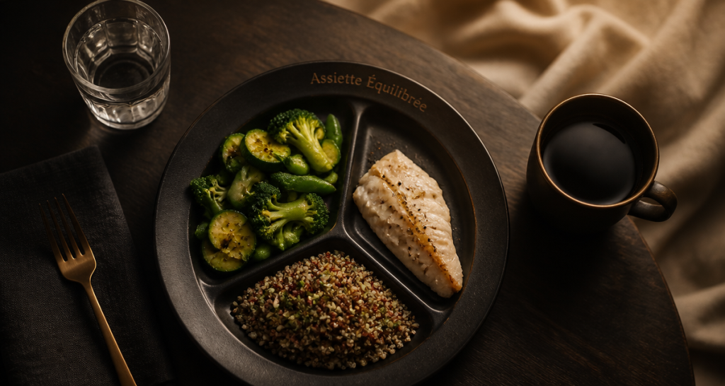 Que faut il manger pour perdre du poids assiette équilibrée poisson quinoa légumes