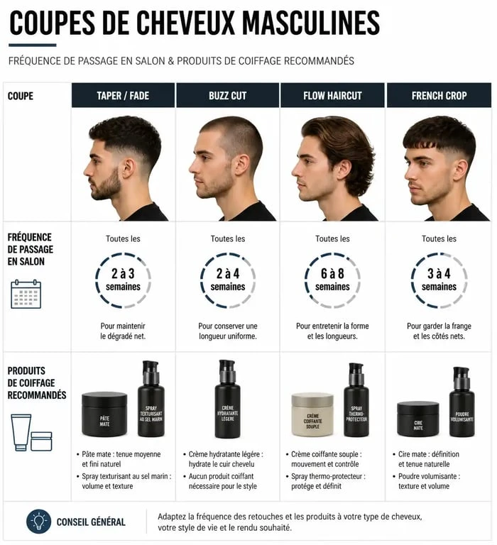 Infographie comparative des coupes homme tendance et conseils d'entretien
