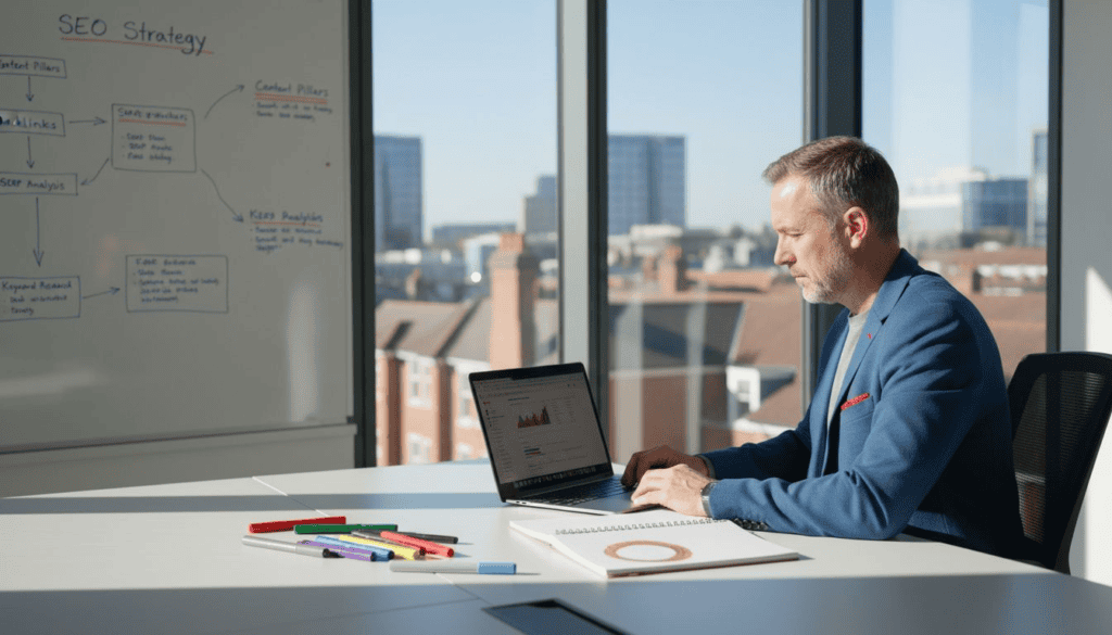 SEO consultant reviewing website analytics