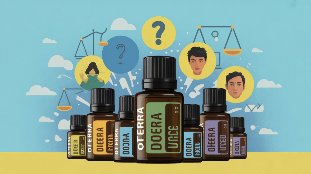 doTERRA avis negatif illustration vectorielle flacons huiles essentielles