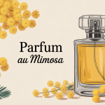 illustration parfum au mimosa fleurs jaunes flacon raffiné