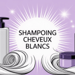 Shampoing cheveux blancs avis illustration moderne flacons et chevelure éclatante