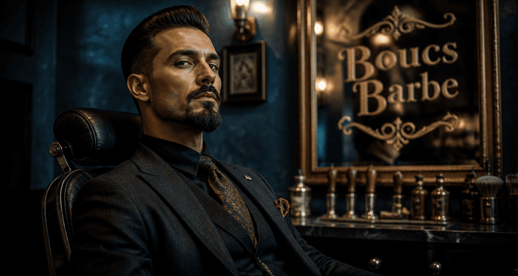 Homme élégant avec boucs barbe sculpté en barbershop