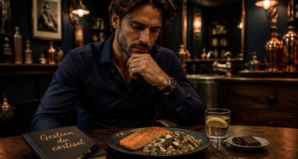 cortisol aliment a eviter assiette saumon quinoa homme