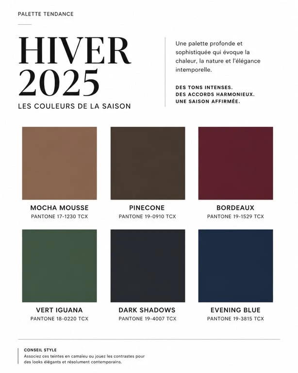Palette des couleurs mode hiver 2025 avec codes Pantone pour inspirer votre garde-robe