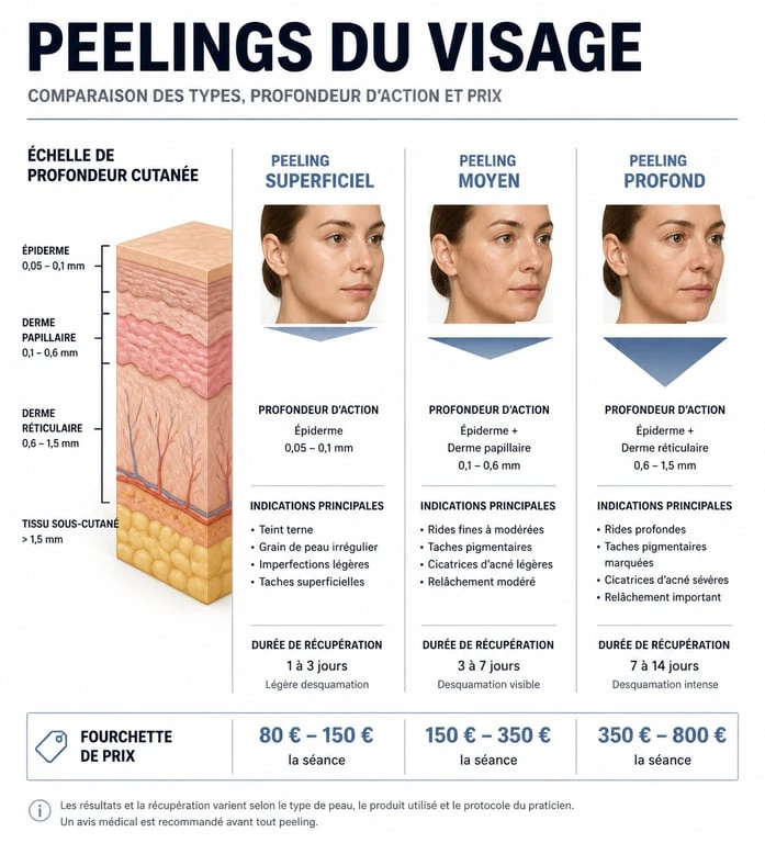 Comparatif des prix et types de peeling visage, du superficiel au profond