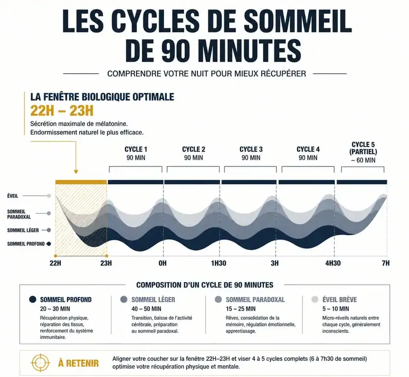 Infographie des cycles de sommeil et heure idéale pour se coucher