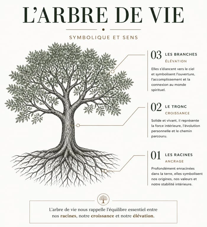 Infographie explicative de la symbolique du tatouage arbre de vie