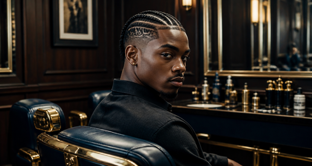 nattes collees homme motif geometrique barbershop