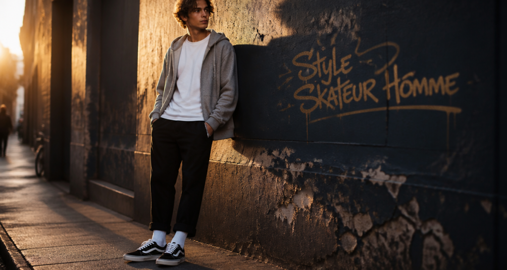 style skateur homme dans une ruelle urbaine