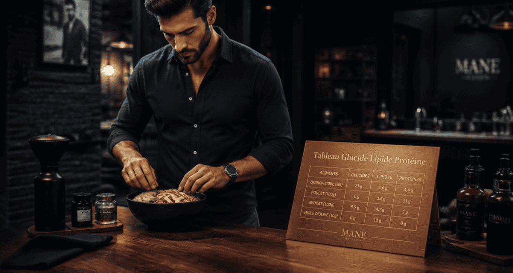 tableau glucide lipide proteine sur plan de travail