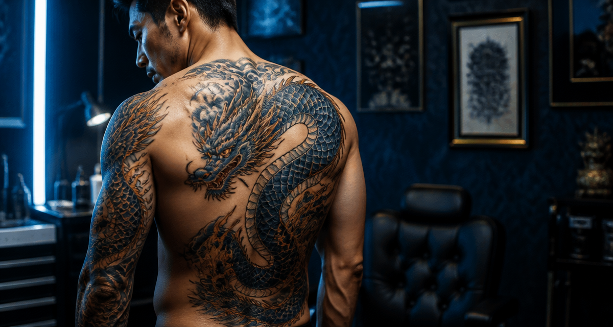 Tatouage dragon signification sur le dos homme