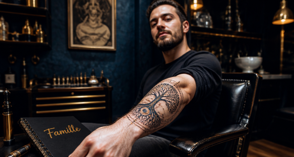 Tatouage qui signifie la famille arbre de vie avant-bras homme